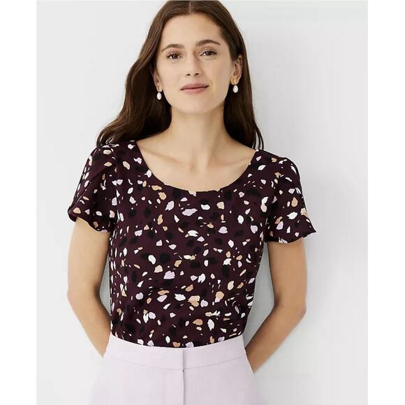 Ann Taylor Purple Spotted Petal Sleeve Top XXS NWT - Picture 1 of 6